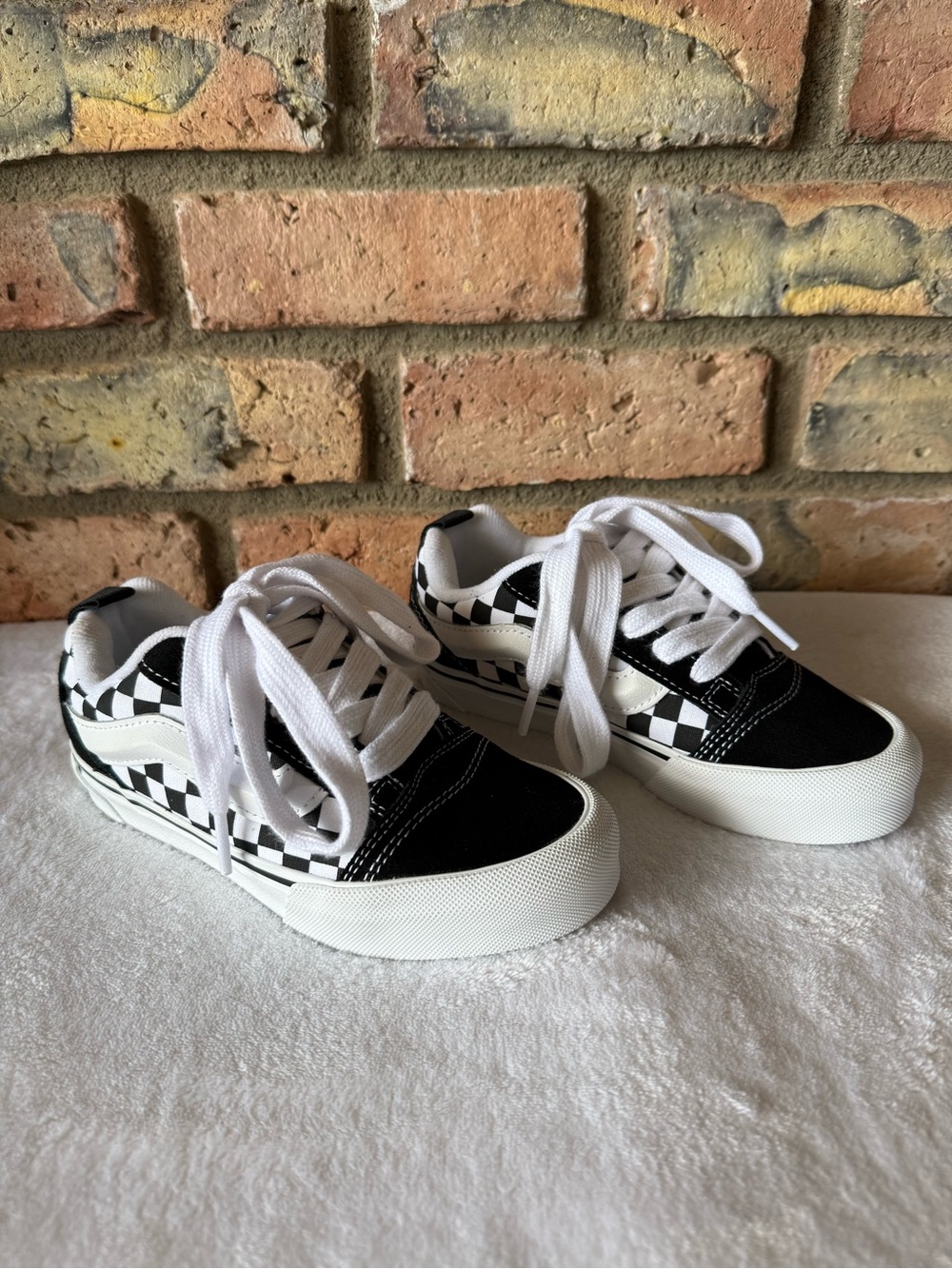 NEW Vans Knu Skool Checkerboard Black White Puffy Skate Shoes Kids Size 1.5